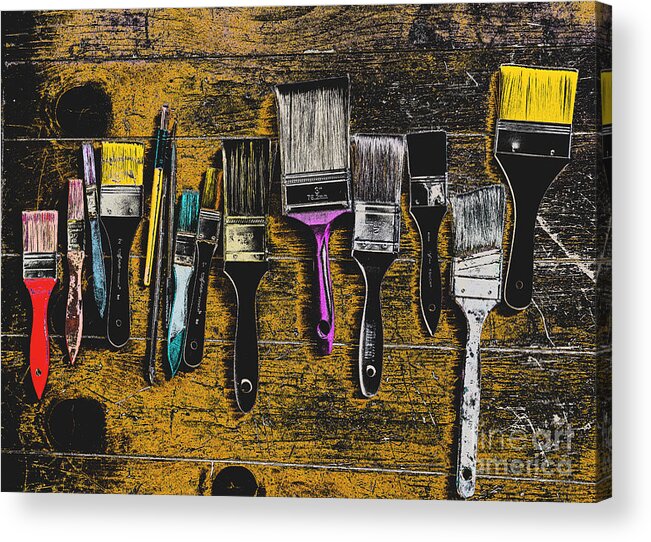 Paintbrushes Acrylic Print featuring the mixed media Paintbrushes #2 by Kae Cheatham