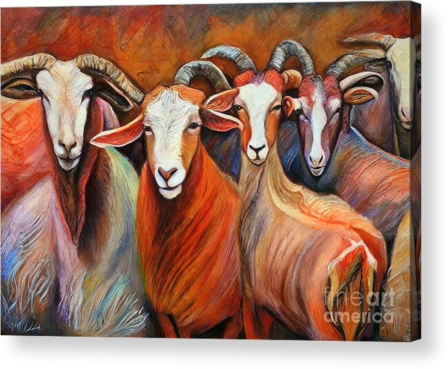 Art Acrylic Print featuring the painting Painting Goats In Oil Pastel art background color by N Akkash