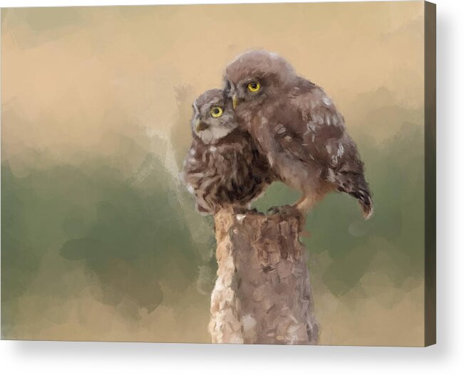 Pair Of Athenas Yellow-eyed Hunters Acrylic Print featuring the painting Pair of Athenas Yellow-Eyed Hunters by Gary Arnold