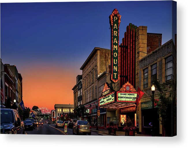 Night Acrylic Print featuring the photograph Paramount Theater at Sunset by Shelia Hunt