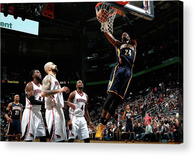 Atlanta Acrylic Print featuring the photograph Paul George, Paul Millsap, and Demarre Carroll by Kevin C. Cox