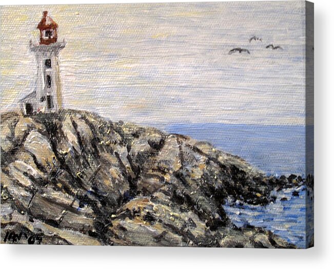 Lighthouse Acrylic Print featuring the painting Peggys Cove Nova Scotia Lighthouse by Ian MacDonald