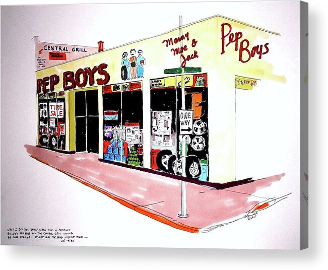 Graphic Acrylic Print featuring the drawing Pep Boys by William Renzulli