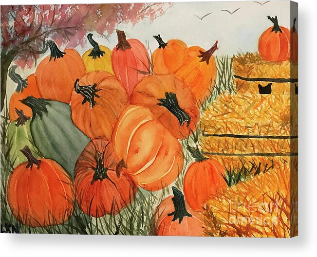 Fall Acrylic Print featuring the painting Pile of Pumpkins by Lisa Neuman