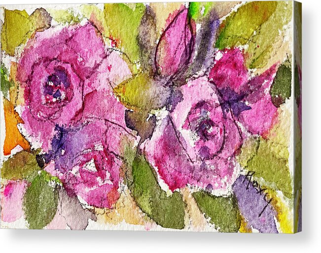 Loose Floral Acrylic Print featuring the painting Pink Roses by Roxy Rich