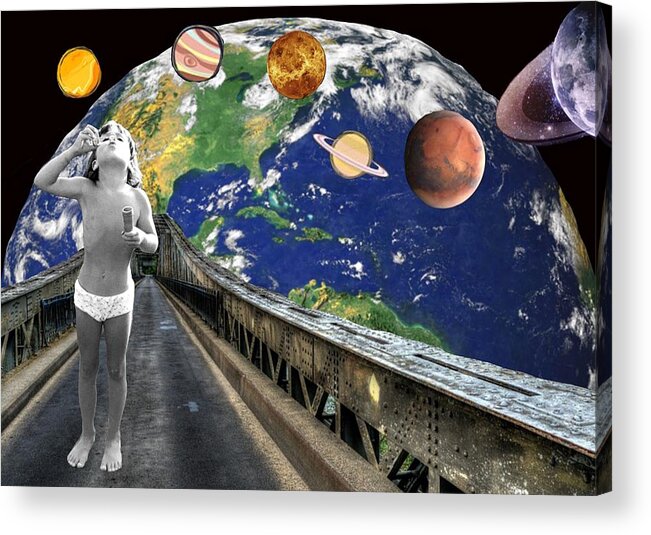 Collage Acrylic Print featuring the digital art Planets by Tanja Leuenberger