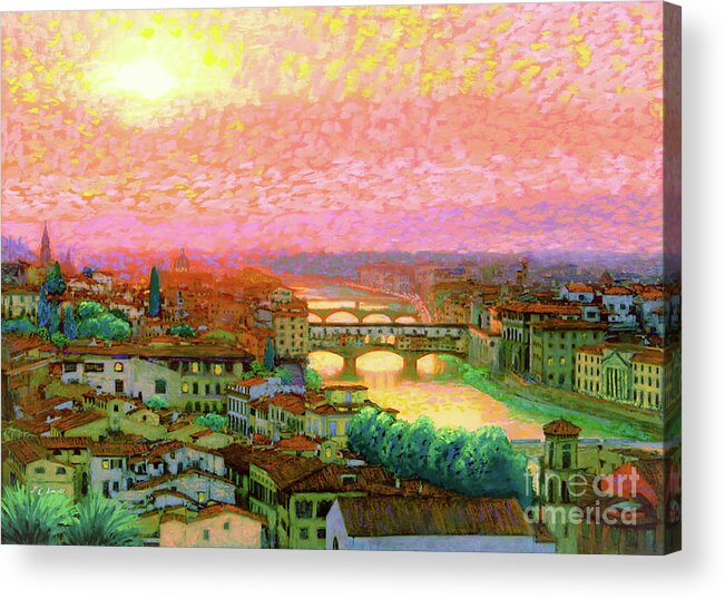 Italy Acrylic Print featuring the painting Ponte Vecchio Sunset Florence by Jane Small