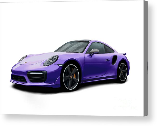 Hand Drawn Acrylic Print featuring the digital art Porsche 911 991 Turbo S Digitally Drawn - Purple by Moospeed Art
