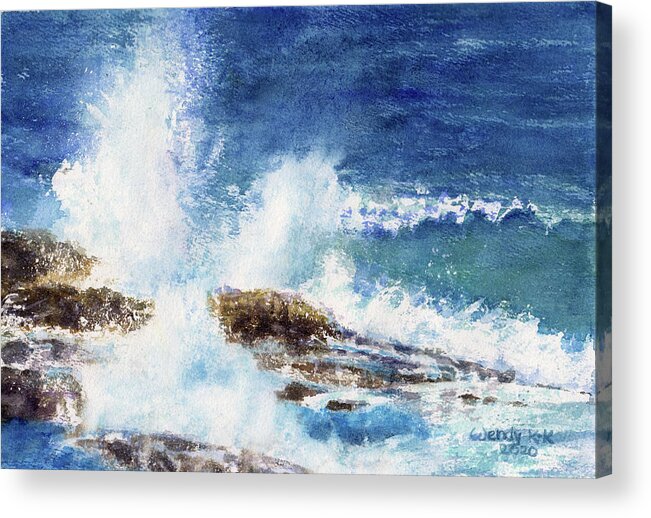Ocean Acrylic Print featuring the painting Pounding Surf by Wendy Keeney-Kennicutt