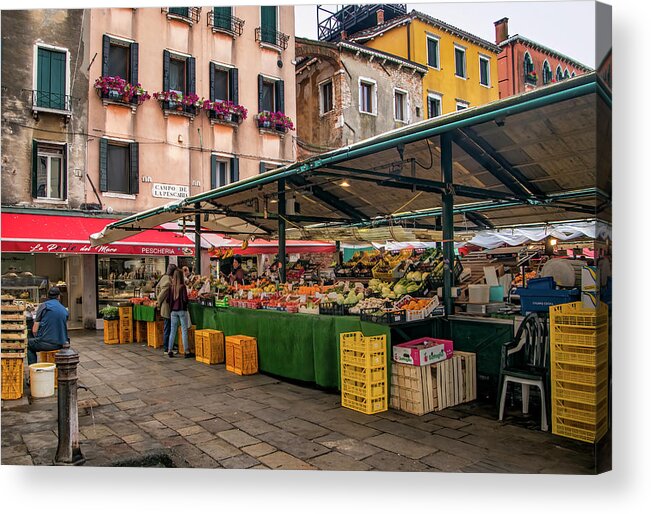 Produce Market Along The Grand Canal Acrylic Print featuring the photograph Produce Market along the Grand Canal by Carolyn Derstine