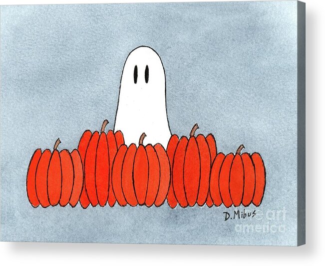 Pumpkins Acrylic Print featuring the painting Pumpkins with Ghost by Donna Mibus
