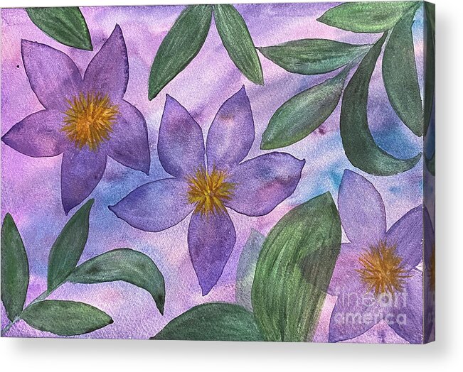 Purple Flowers Acrylic Print featuring the painting Purple Flowers by Lisa Neuman