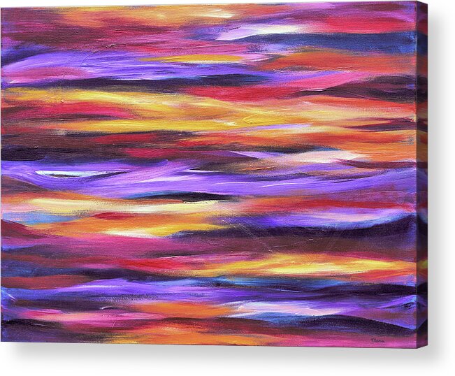Abstract Waves Acrylic Print featuring the painting Purple Waves by Maria Meester