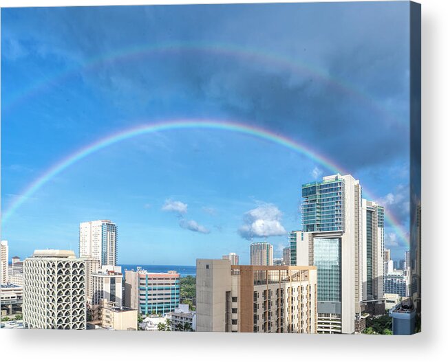 Hawaii Acrylic Print featuring the photograph Rainbow Over Waikiki by Betty Eich