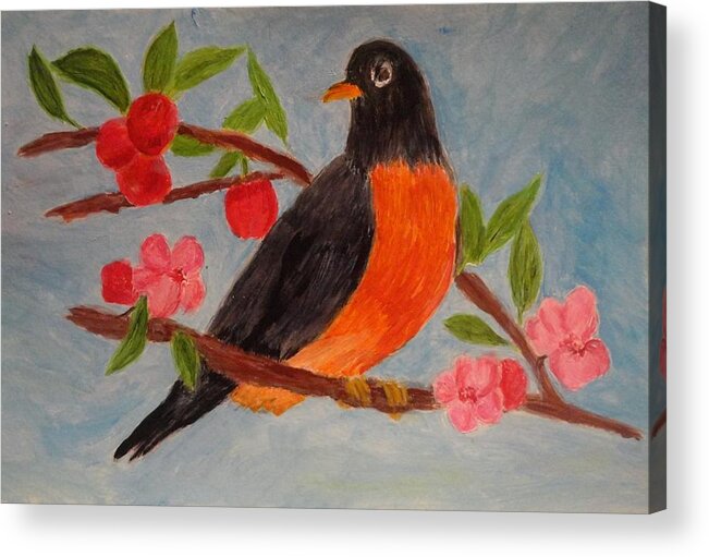 Red Breast Robin Acrylic Print featuring the painting Red Breast Robin  by Rosie Foshee