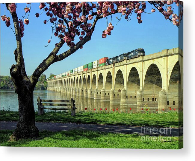 Train Acrylic Print featuring the photograph River Crossing by Geoff Crego
