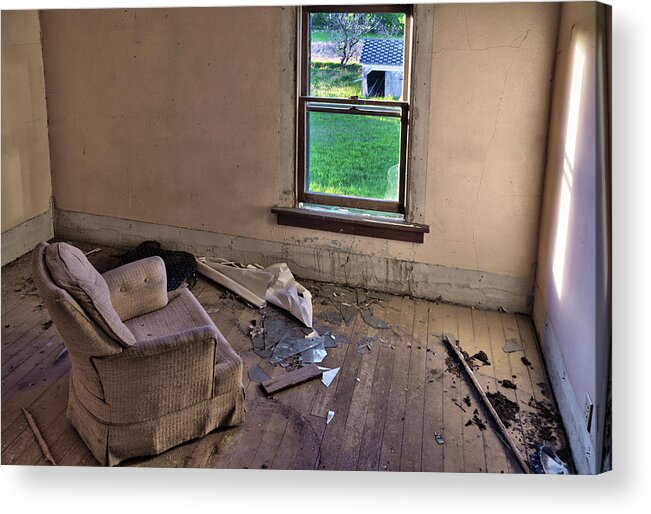 Abandoned Acrylic Print featuring the photograph Room with a View - abandoned ND farm bedroom by Peter Herman