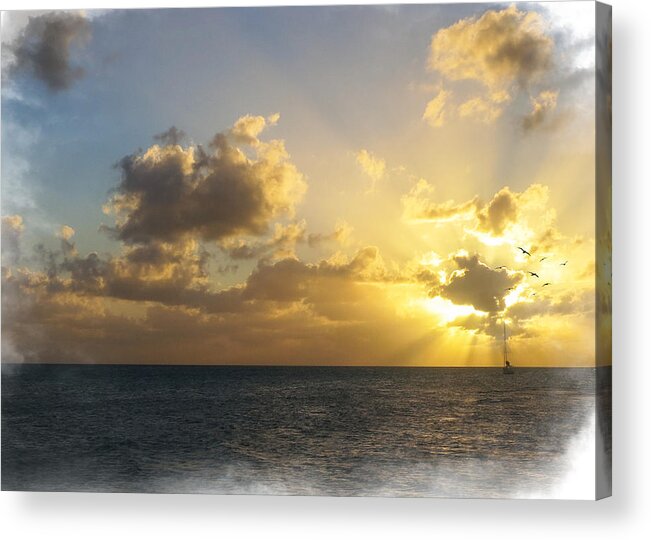 Sunset Acrylic Print featuring the mixed media Sailing Home by Moira Law