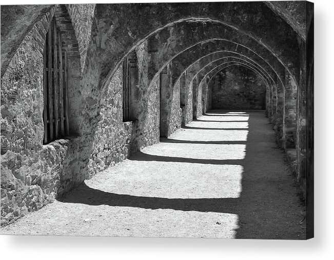 America Acrylic Print featuring the photograph San Antonio Mission San Jose - Black and White by Gregory Ballos