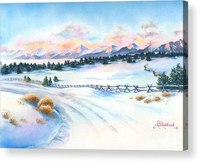 This Was My View Early One Cold Acrylic Print featuring the painting Sangres Sunrise by Jill Westbrook