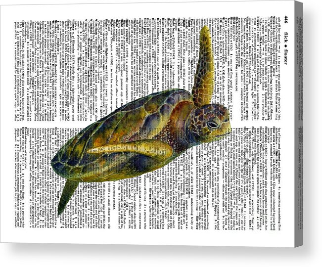 Underwater Acrylic Print featuring the painting Sea Turtle 2 on Dictioinary by Hailey E Herrera