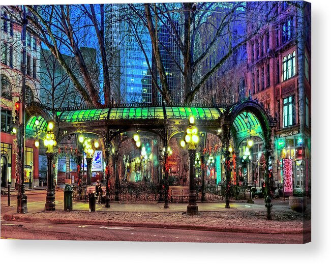 Fine Art Acrylic Print featuring the photograph Seattle Iron Pergola by Greg Sigrist