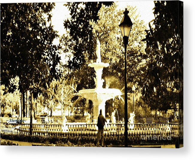Public Spaces Acrylic Print featuring the photograph Sepia Afternoon Forsyth Park Fountain in Savannah Georgia USA by Aberjhani