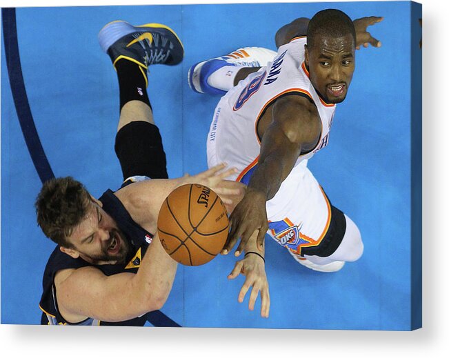 Playoffs Acrylic Print featuring the photograph Serge Ibaka and Marc Gasol by Ronald Martinez