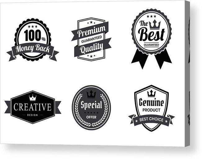 Crown Acrylic Print featuring the drawing Set of Black Badges and Labels - Design Elements by Bgblue