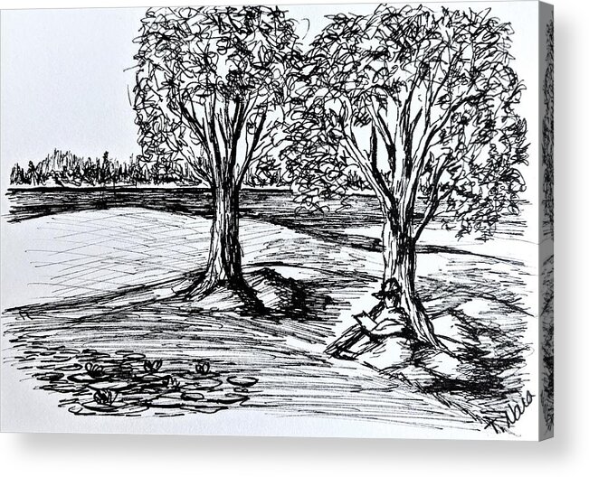 Black And White Acrylic Print featuring the drawing Shade Trees by Tammy Nara