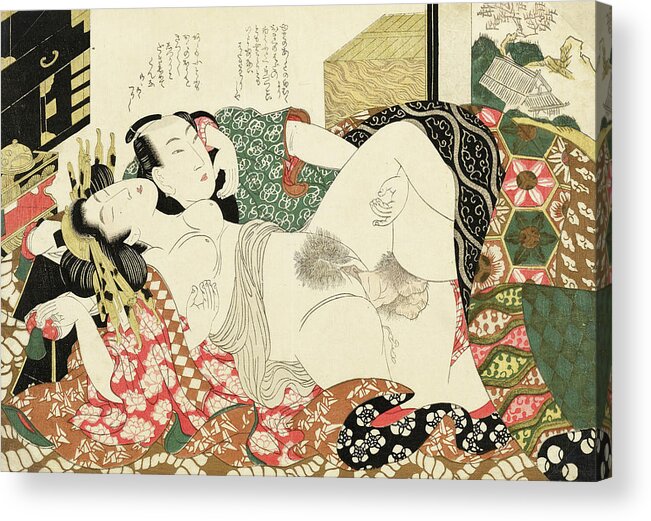 Shunga Acrylic Print featuring the painting Shunga, Yoshiwara Prostitute by Kikugawa Eizan