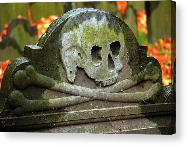 Boston Acrylic Print featuring the photograph Skull and Cross bones grave by James Kirkikis