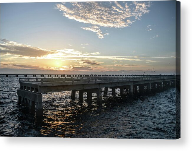 Sunshine Skyway Bridge Acrylic Print featuring the photograph Skyway Fishing Pier Sunrise by Aimee L Maher ALM GALLERY