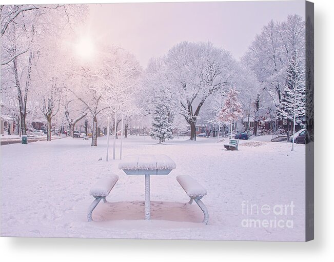 Snow Acrylic Print featuring the photograph Snow Park With Sun Light by Charline Xia
