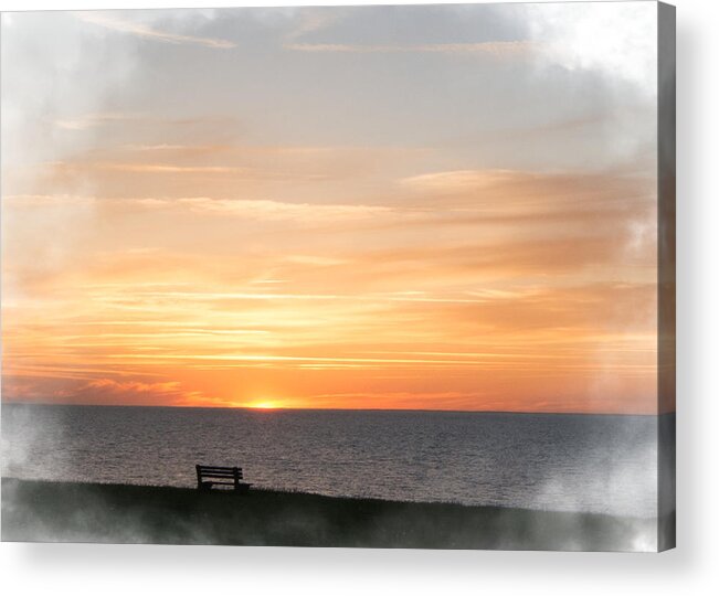 Orange Acrylic Print featuring the mixed media Solitary Sunset by Moira Law