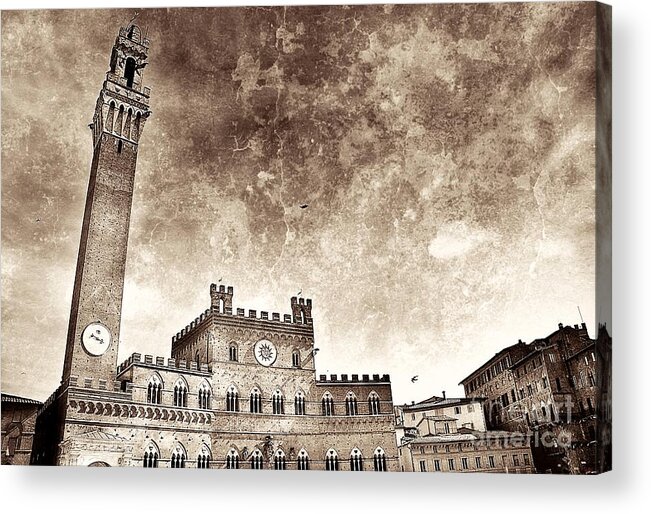 Siena Acrylic Print featuring the photograph Splendid Torre del Mangia in Sepia by Ramona Matei