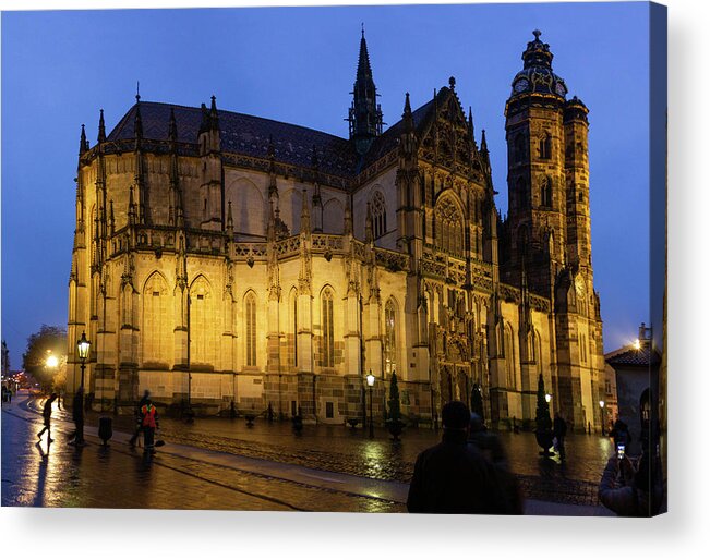 Night Acrylic Print featuring the photograph St. Elisabeth's Cathedral in Kosice at night by Elena Pilepina