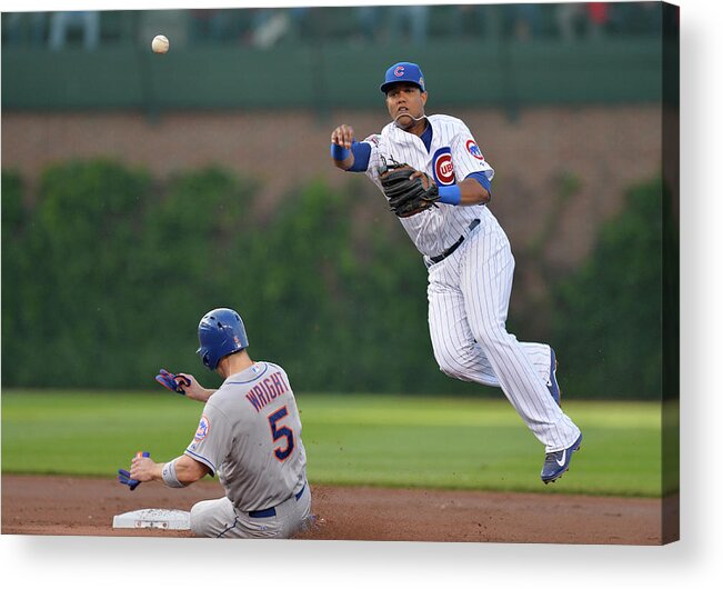Double Play Acrylic Print featuring the photograph Starlin Castro, Curtis Granderson, and David Wright by Brian Kersey