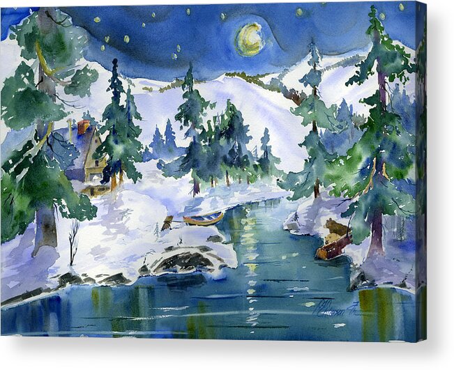 Starry Night Acrylic Print featuring the painting Starry Yuba River Moon by Joan Chlarson