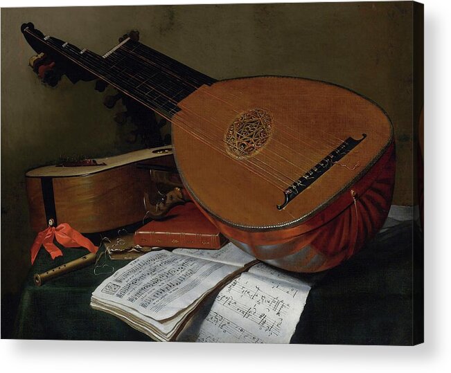 Still Life Acrylic Print featuring the painting Still Life with a Lute and Guitar by Nicolas-Henri Jeaurat Bertry