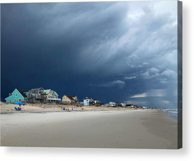 Beach Storm Acrylic Print featuring the photograph Storm Over Beach Cottages by Shirley Galbrecht