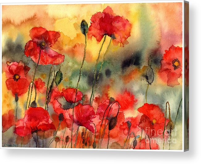 Poppy Acrylic Print featuring the painting Sun Kissed Poppies by Suzann Sines
