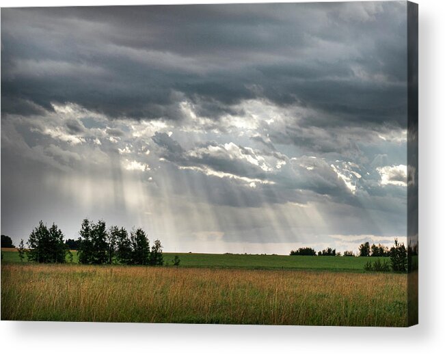 Sun Acrylic Print featuring the photograph Sun rays over a field by Karen Rispin