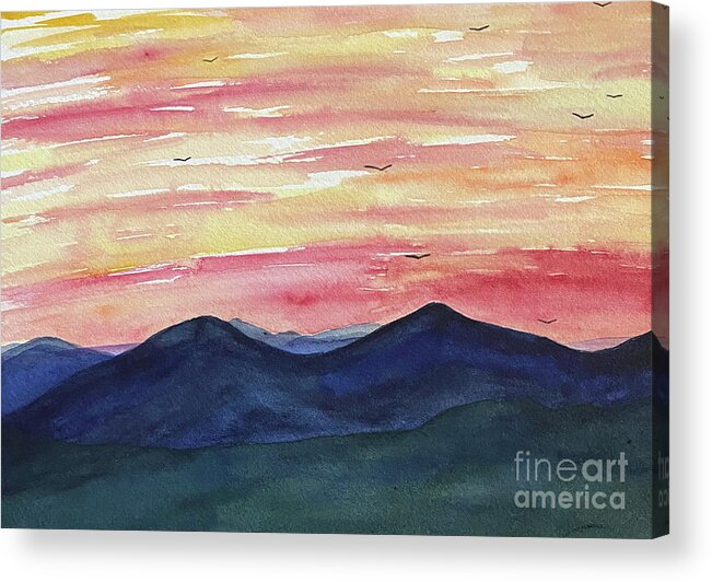 Sunrise Acrylic Print featuring the painting Sunrise Mountains by Lisa Neuman