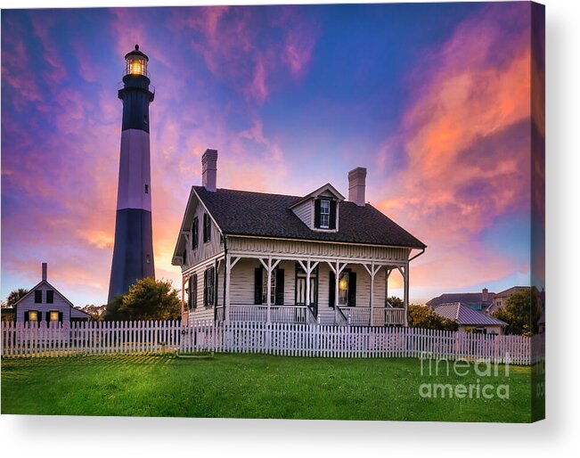 Lighthouse Acrylic Print featuring the photograph Sunset at Tybee Island Lighthouse by Shelia Hunt