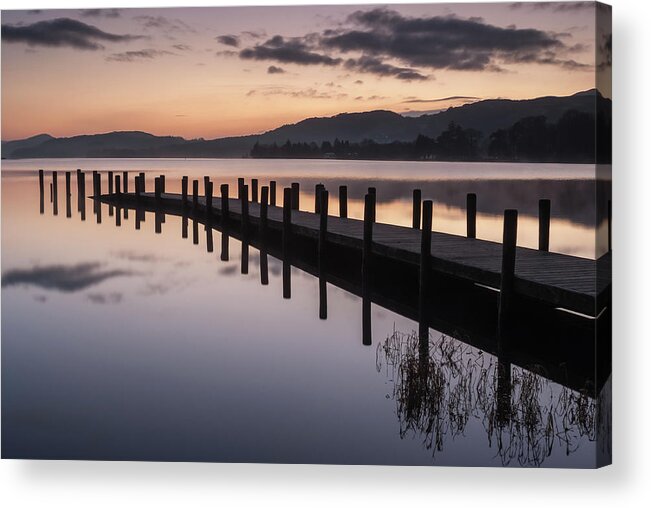 Sunset Acrylic Print featuring the photograph Sunset over Coniston Water in the Lake District by Sarah Howard