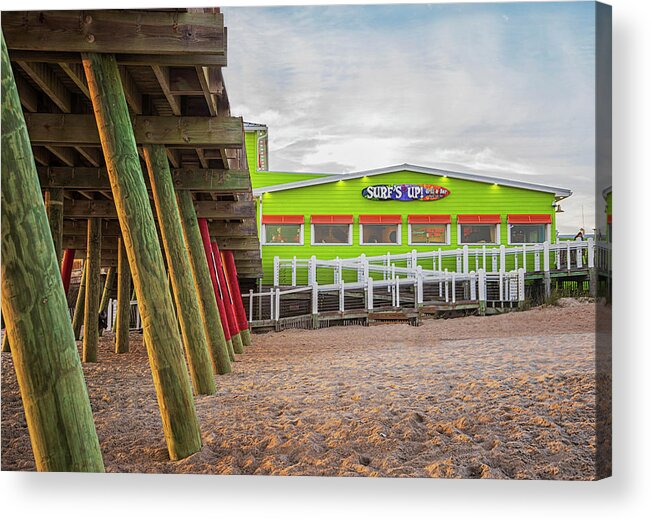 Surf's Up Acrylic Print featuring the photograph Surf's Up at Bogue Inlet Pier - Emerald Isle NC by Bob Decker