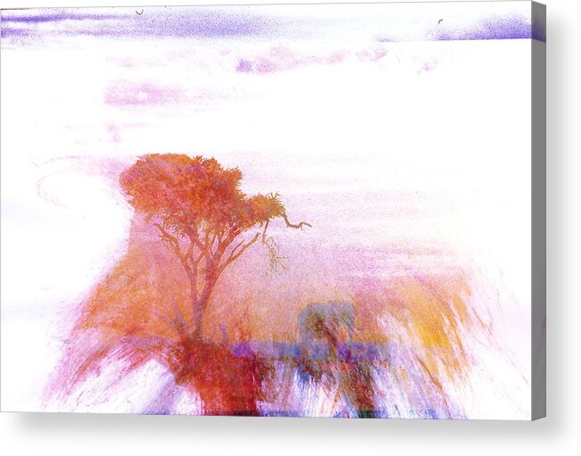 Africa Acrylic Print featuring the digital art Tall Grass and Elephant by Russel Considine