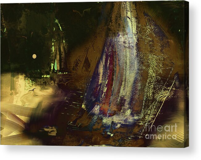 Sailboats Acrylic Print featuring the mixed media Wings Beyond the Storms No 2 Night Sailing by Zsanan Studio