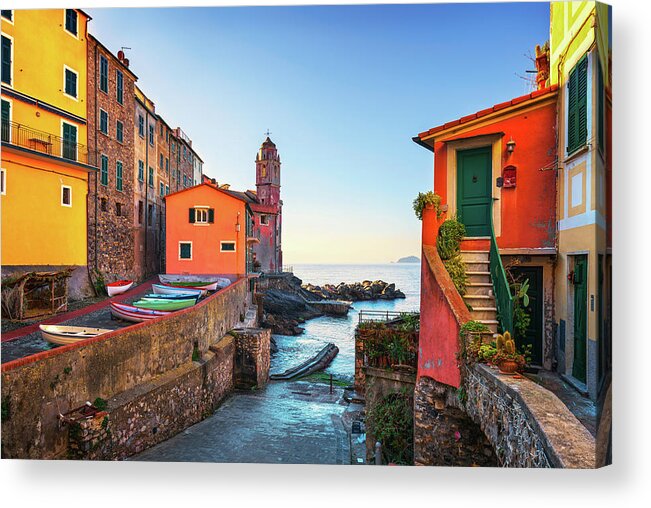 Tellaro Acrylic Print featuring the photograph Tellaro Street and Sea, Liguria by Stefano Orazzini